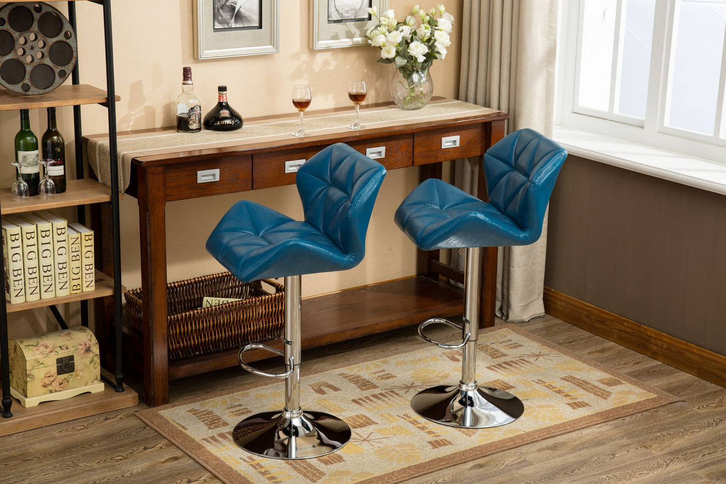 Glasgow Contemporary Tufted Adjustable Height Hidraulic Bar Stools, Set of 2, Blue image 7
