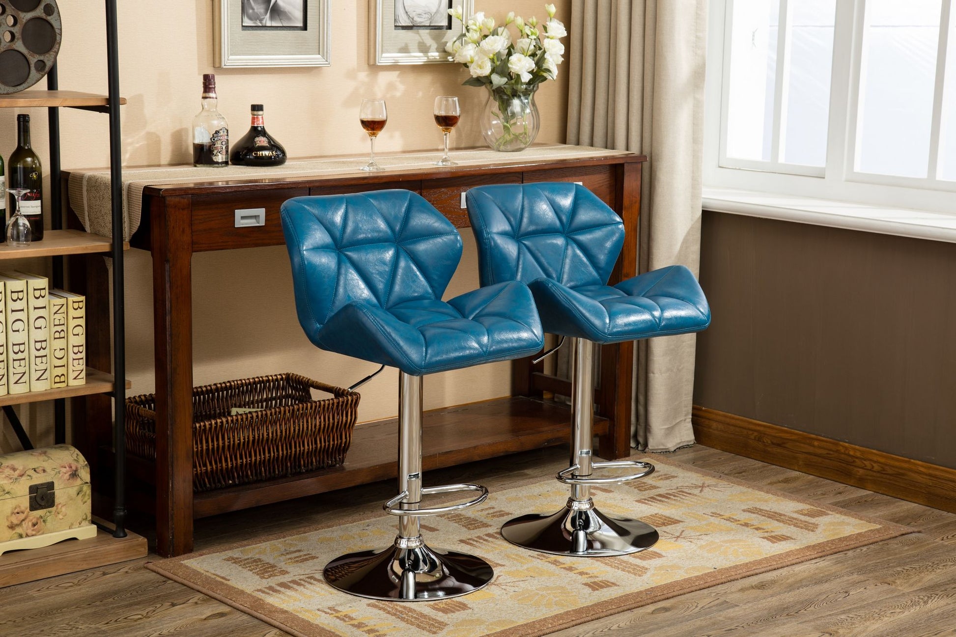 Glasgow Contemporary Tufted Adjustable Height Hidraulic Bar Stools, Set of 2, Blue image 5
