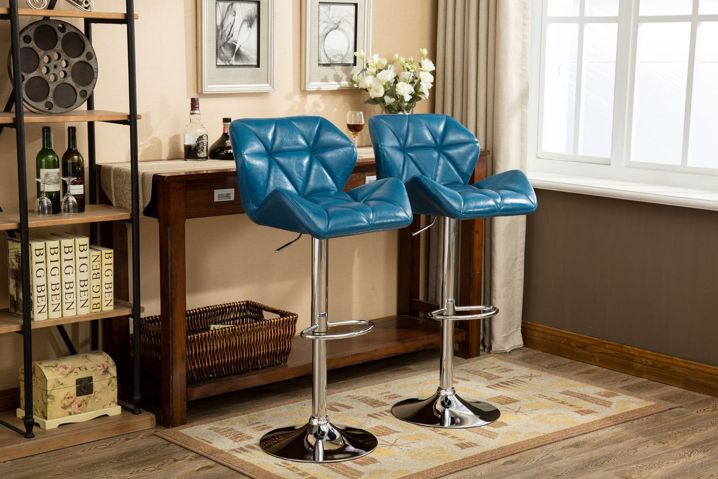 Glasgow Contemporary Tufted Adjustable Height Hidraulic Bar Stools, Set of 2, Blue image 3