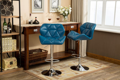 Glasgow Contemporary Tufted Adjustable Height Hidraulic Bar Stools, Set of 2, Blue image 4