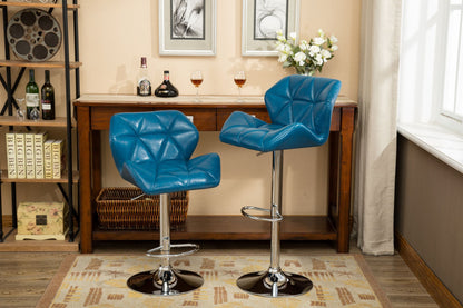 Glasgow Contemporary Tufted Adjustable Height Hidraulic Bar Stools, Set of 2, Blue image 1