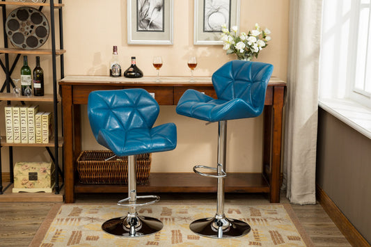 Glasgow Contemporary Tufted Adjustable Height Hidraulic Bar Stools, Set of 2, Blue image 1