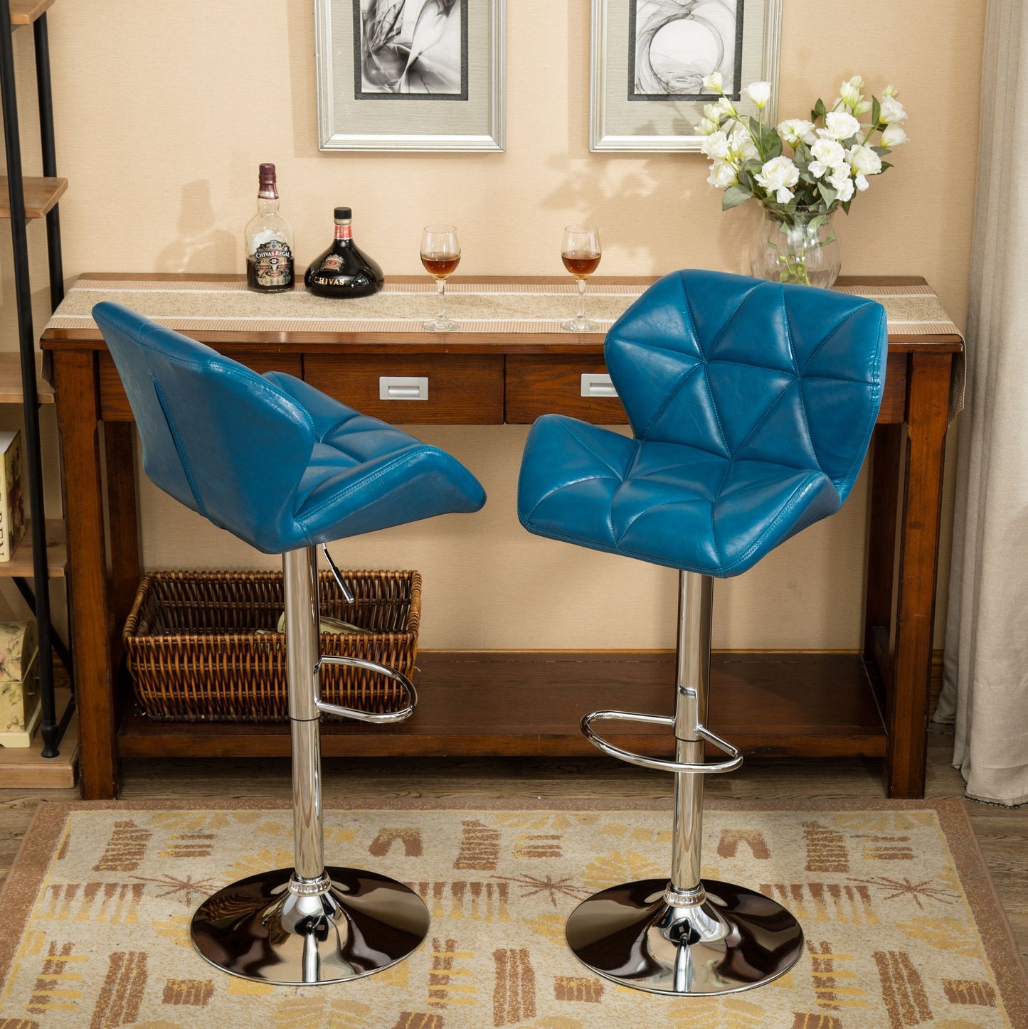 Glasgow Contemporary Tufted Adjustable Height Hidraulic Bar Stools, Set of 2, Blue image 10