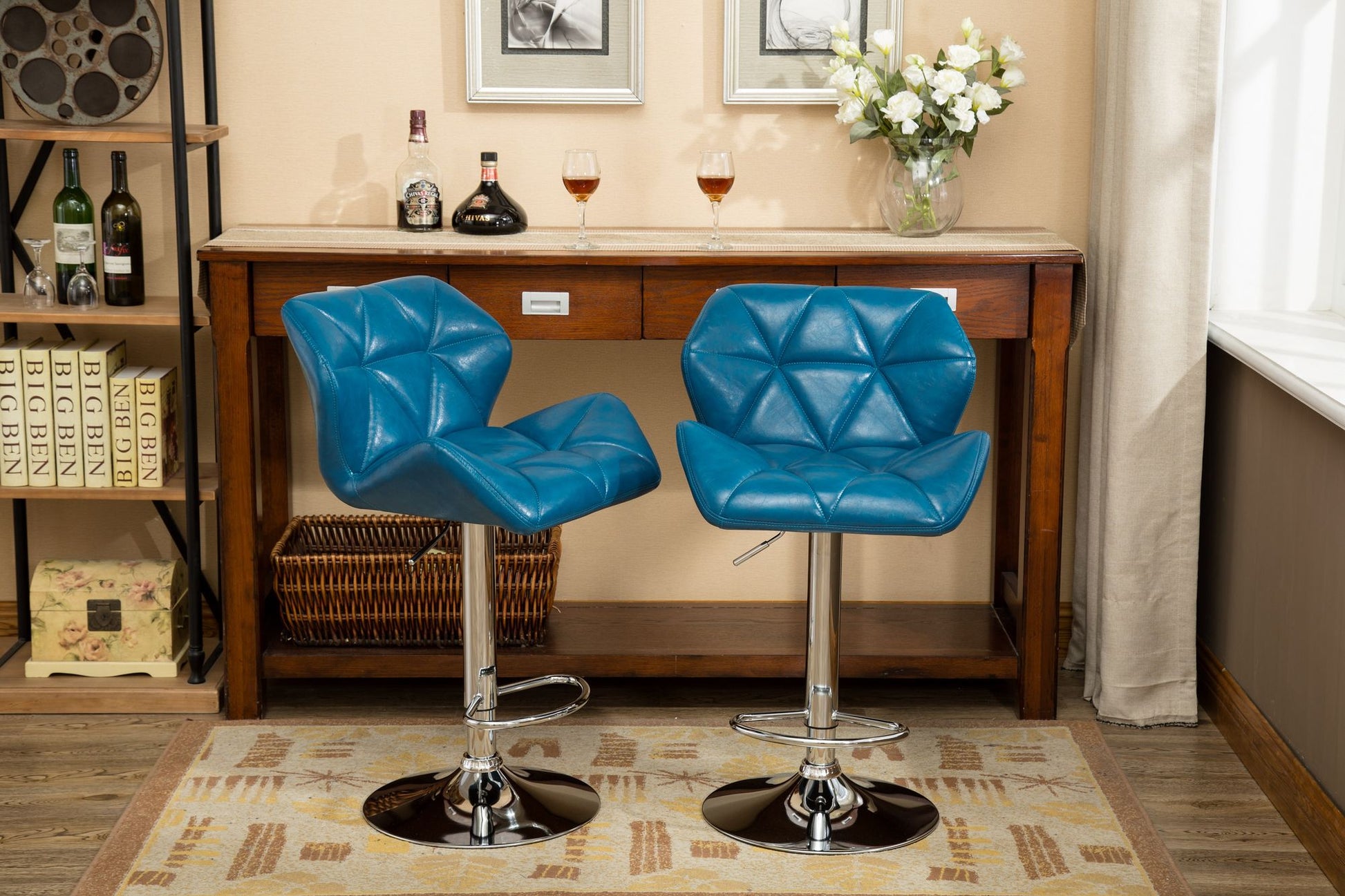Glasgow Contemporary Tufted Adjustable Height Hidraulic Bar Stools, Set of 2, Blue image 6