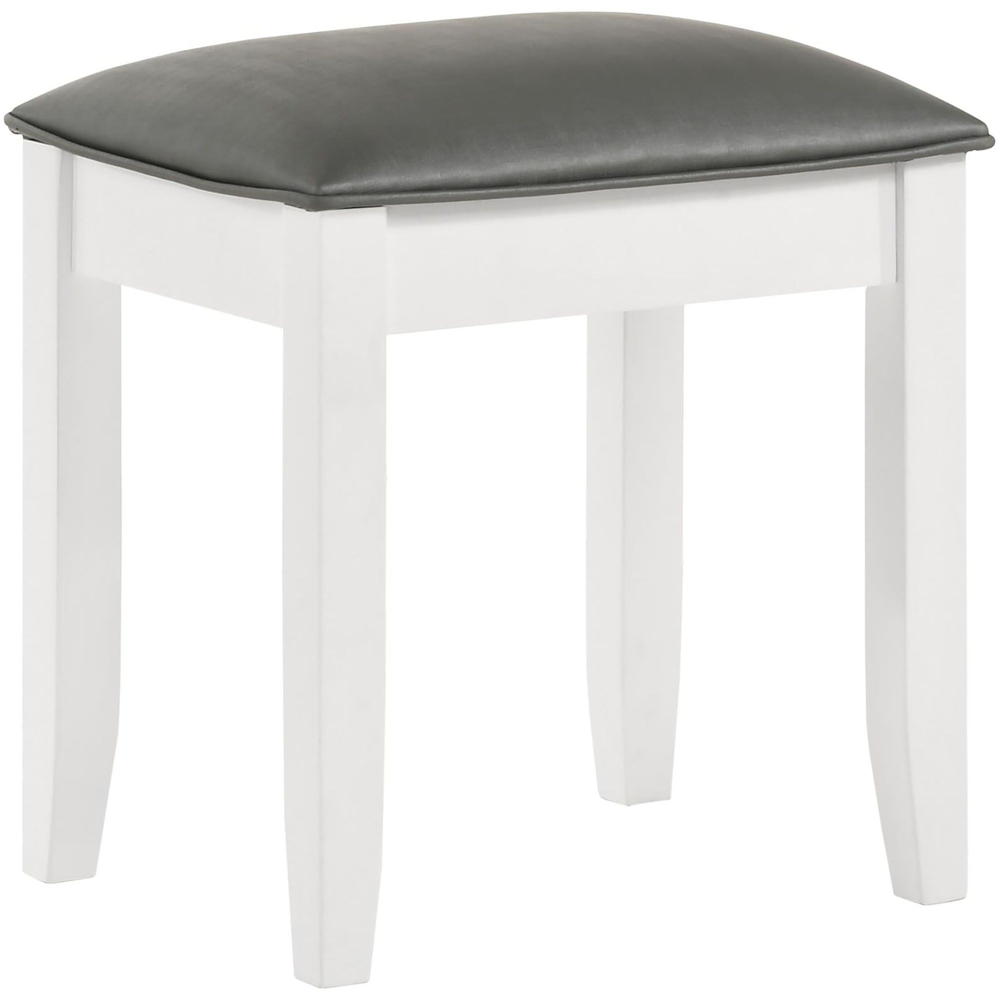 Glossy White Vanity Stool with Padded Seat image 2