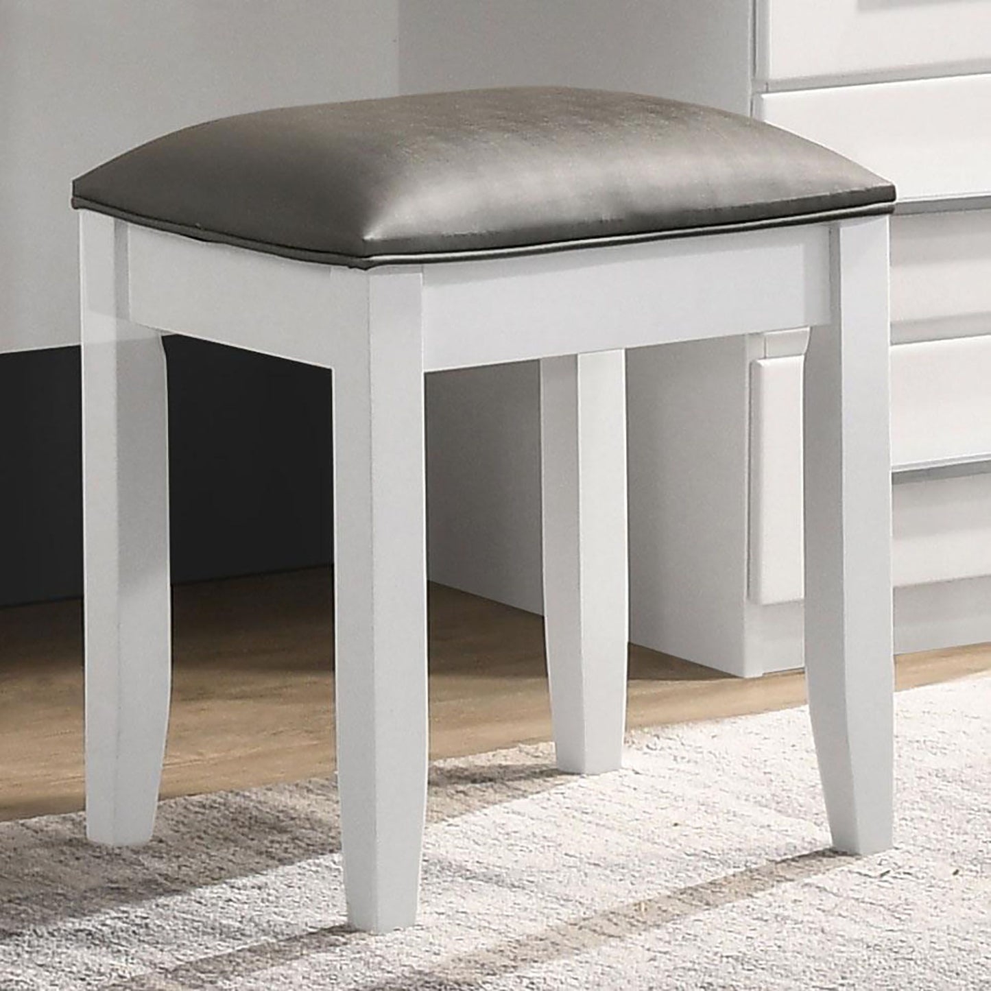 Glossy White Vanity Stool with Padded Seat image 1
