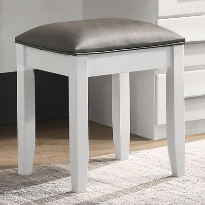 Glossy White Vanity Stool with Padded Seat image 1