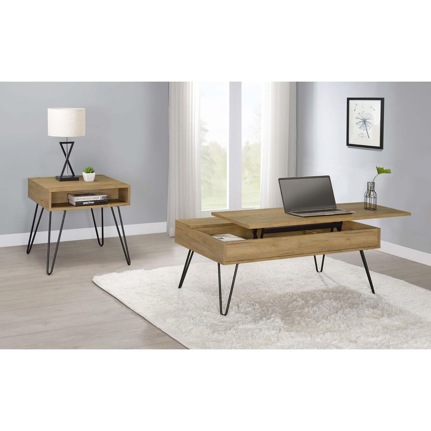 Golden Oak and Black Square End Table image 4