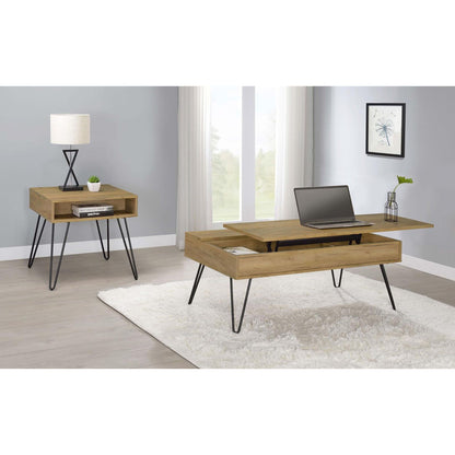 Golden Oak and Black Square End Table image 4