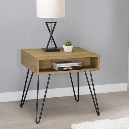 Golden Oak and Black Square End Table image 1