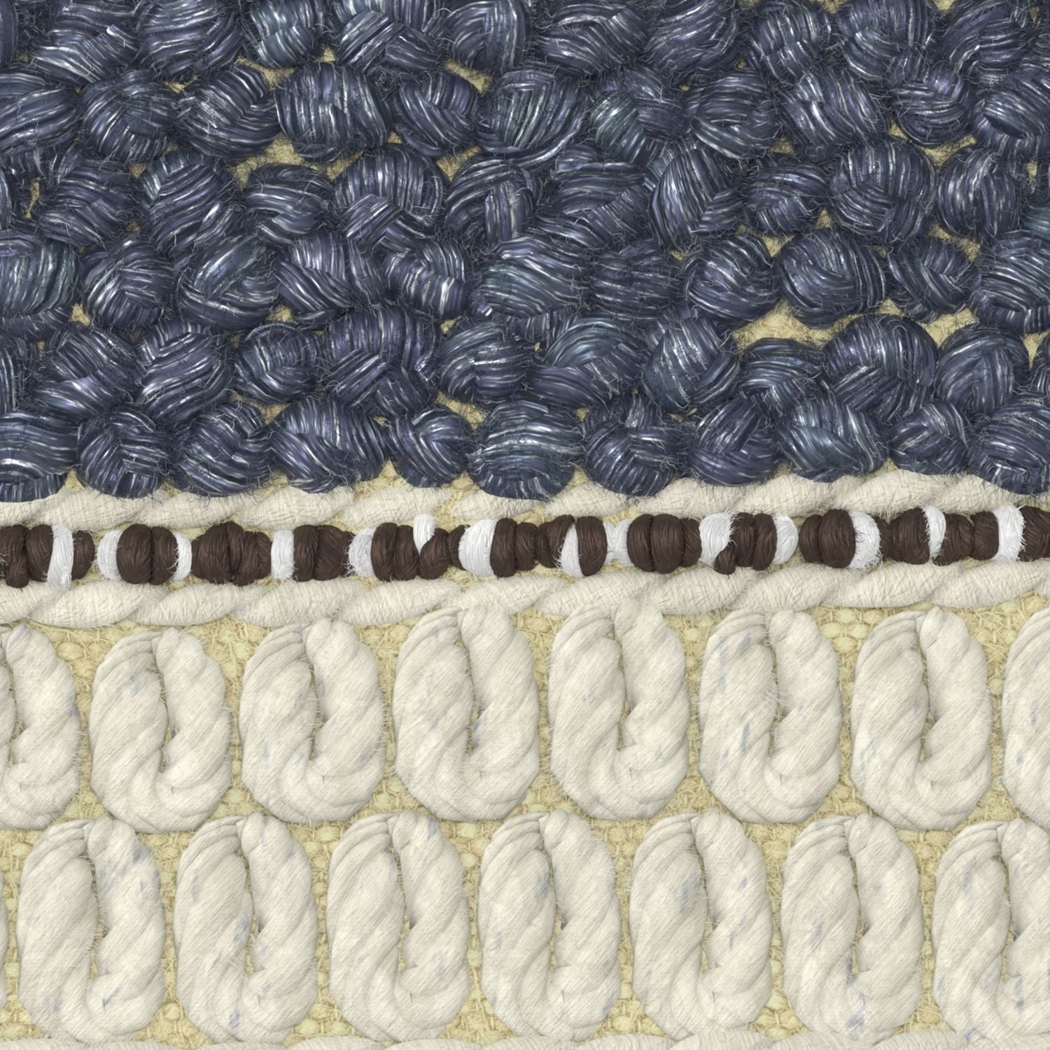 Grady 18 inch Wide Square Pouf in Blue and Natural Handloom Wool and Cotton image 6