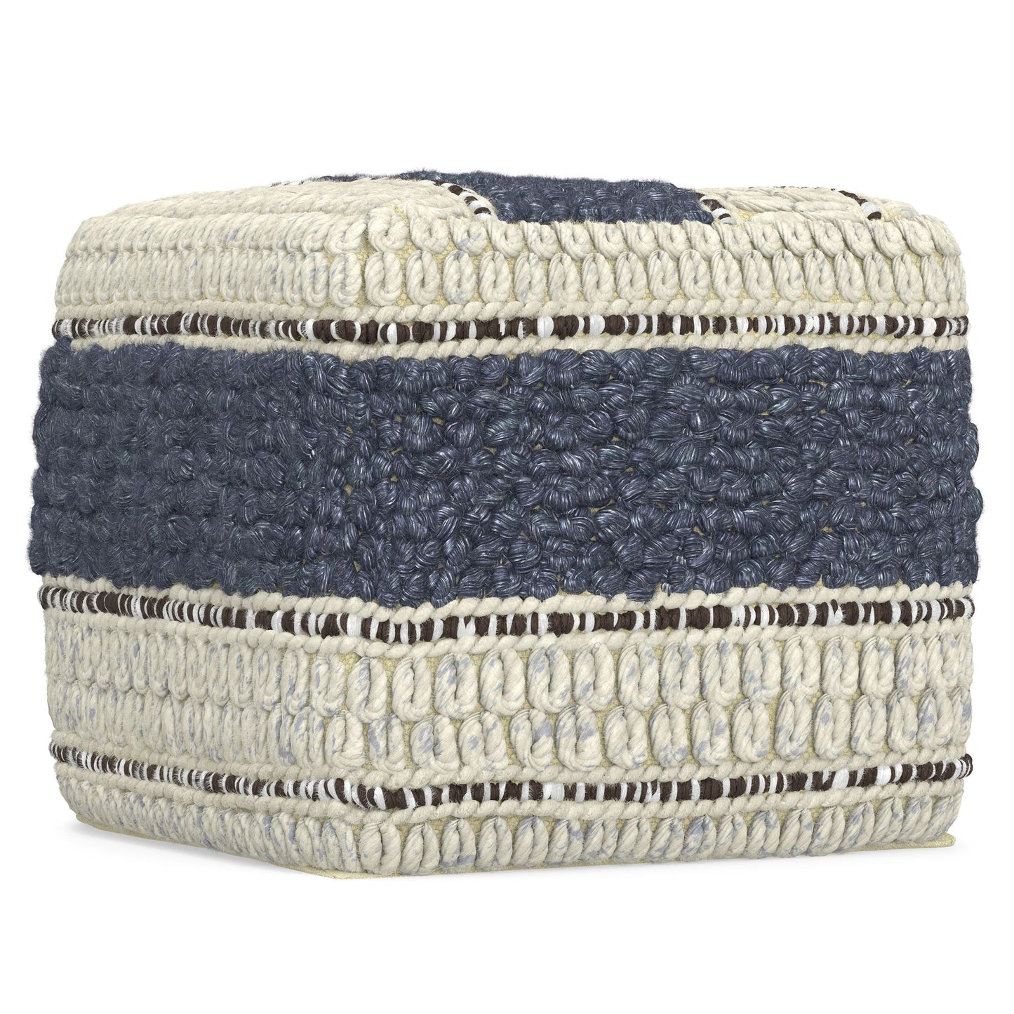 Grady 18 inch Wide Square Pouf in Blue and Natural Handloom Wool and Cotton image 5