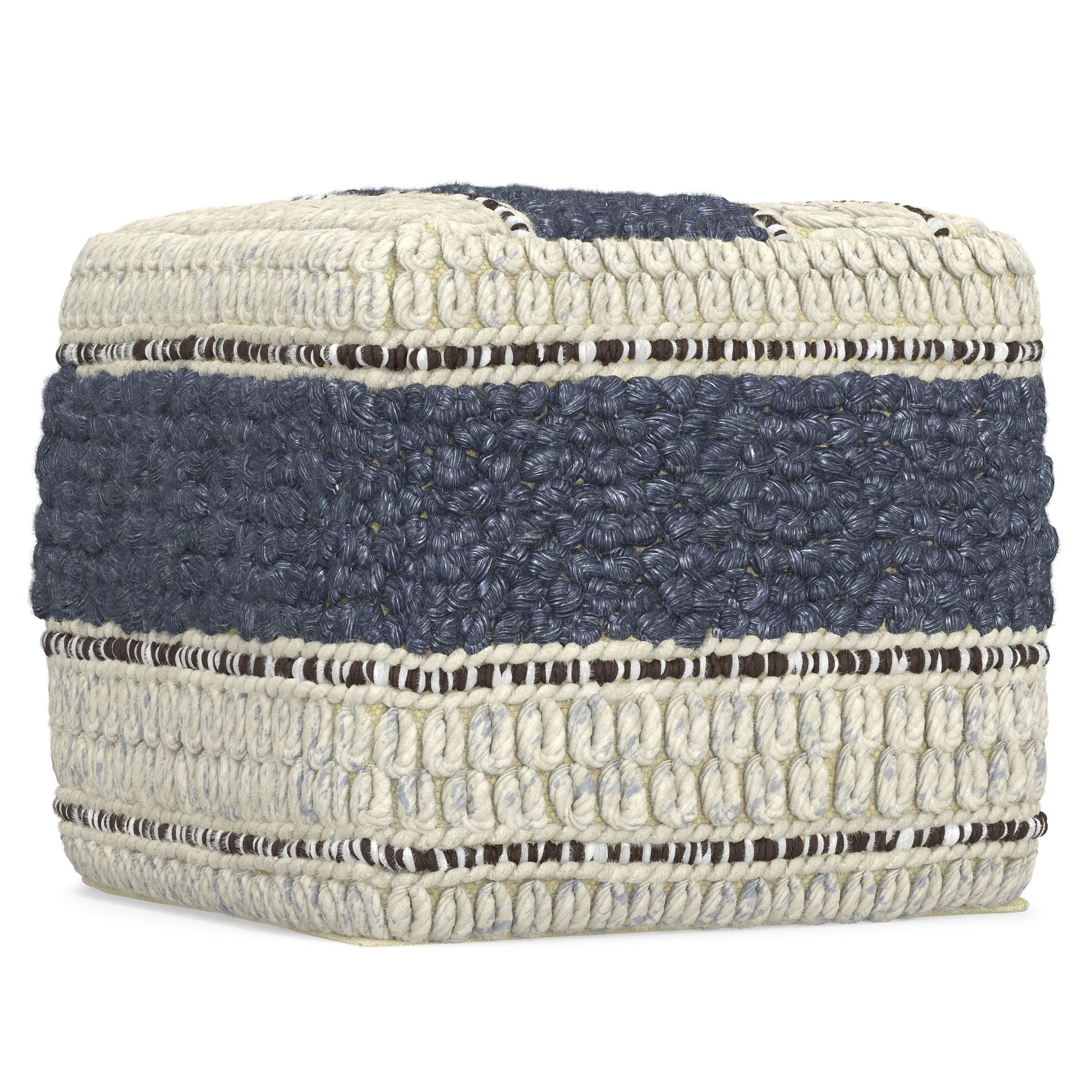 Grady 18 inch Wide Square Pouf in Blue and Natural Handloom Wool and Cotton image 5