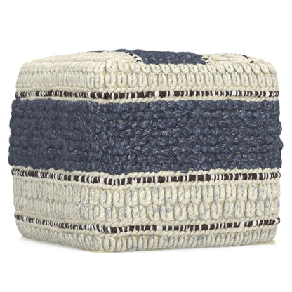 Grady 18 inch Wide Square Pouf in Blue and Natural Handloom Wool and Cotton image 5