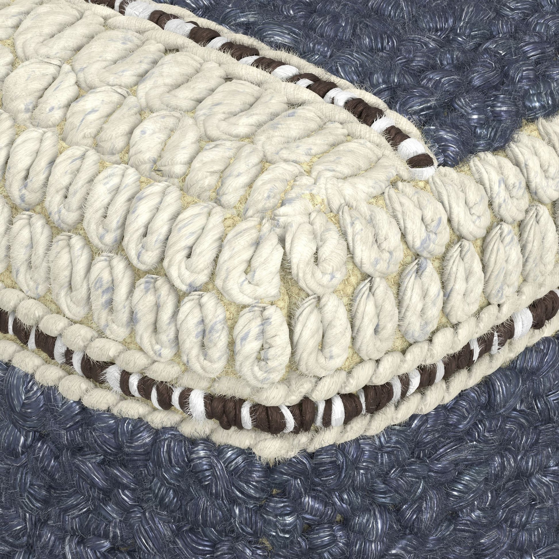 Grady 18 inch Wide Square Pouf in Blue and Natural Handloom Wool and Cotton image 9