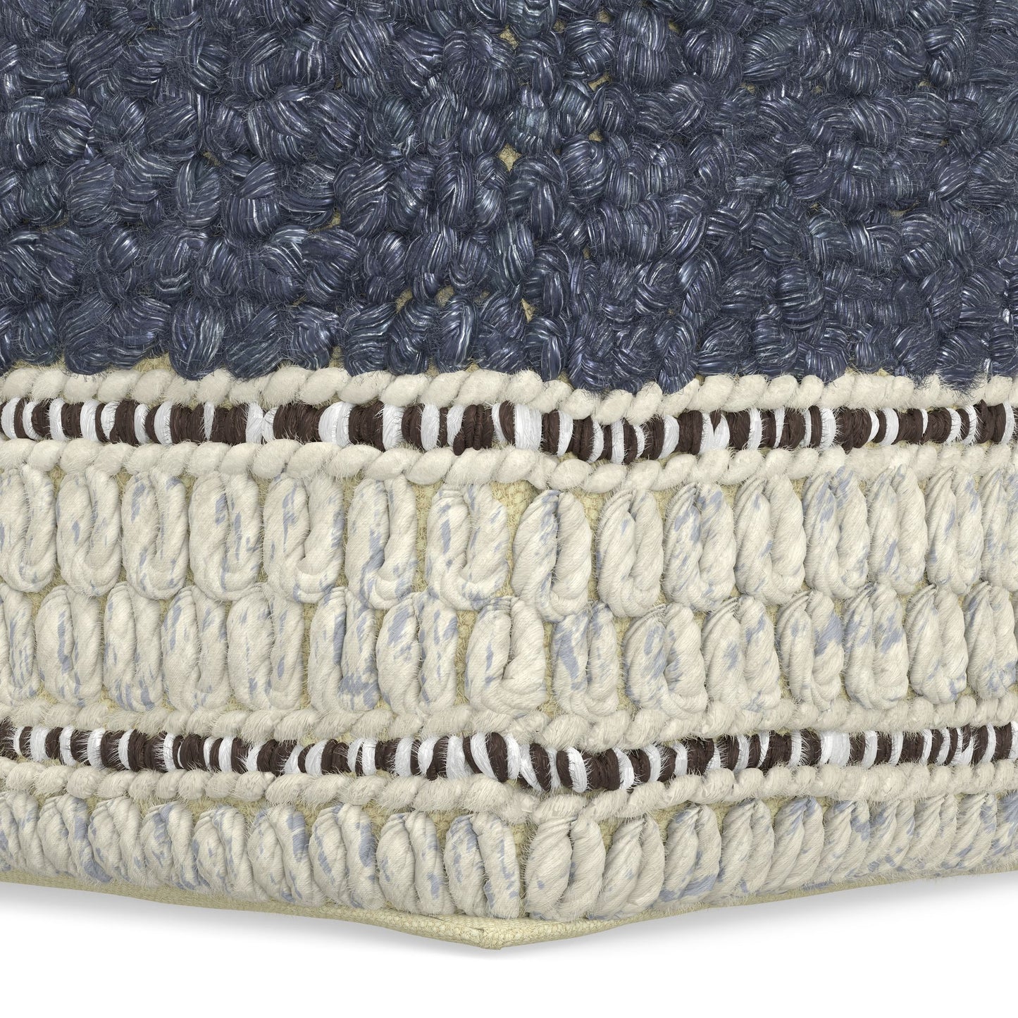 Grady 18 inch Wide Square Pouf in Blue and Natural Handloom Wool and Cotton image 11