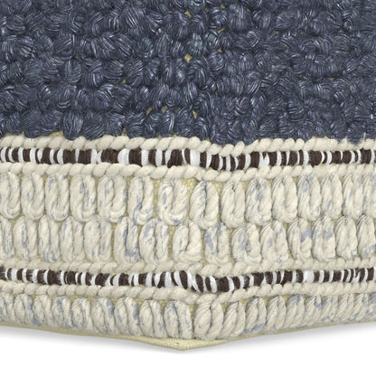 Grady 18 inch Wide Square Pouf in Blue and Natural Handloom Wool and Cotton image 11