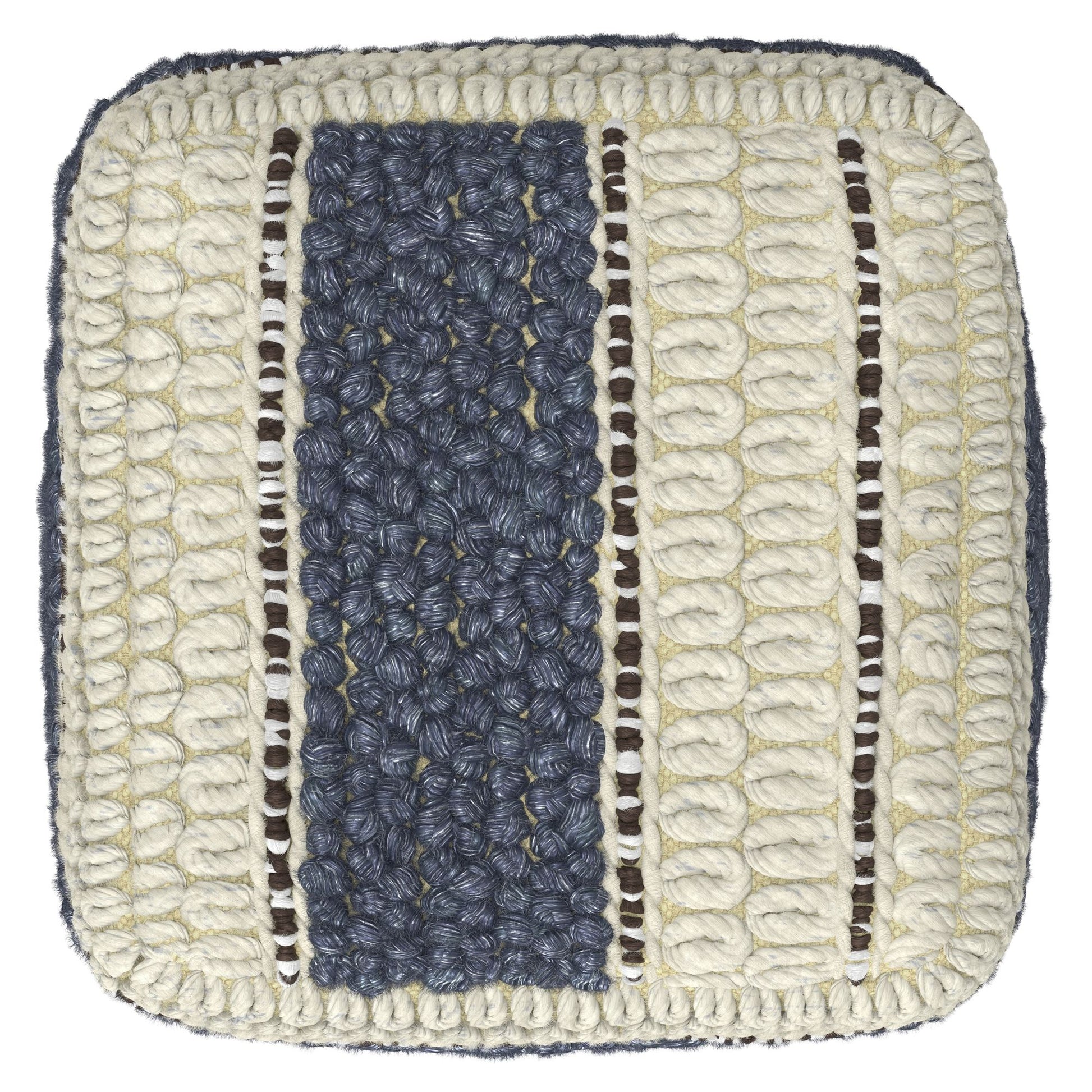 Grady 18 inch Wide Square Pouf in Blue and Natural Handloom Wool and Cotton image 2