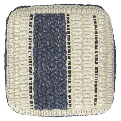 Grady 18 inch Wide Square Pouf in Blue and Natural Handloom Wool and Cotton image 2