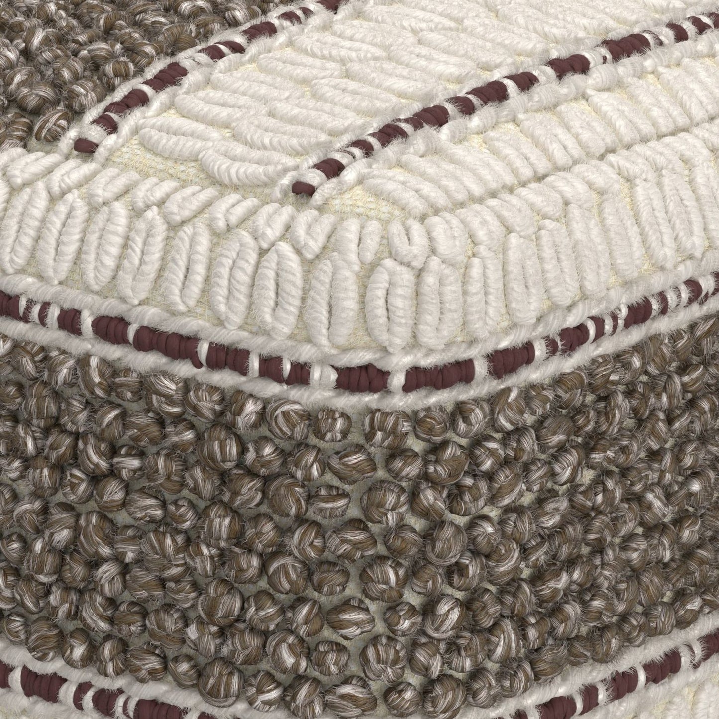 Grady 18 inch Wide Square Pouf in Earth Tone Brown Handloom Wool and Cotton image 3
