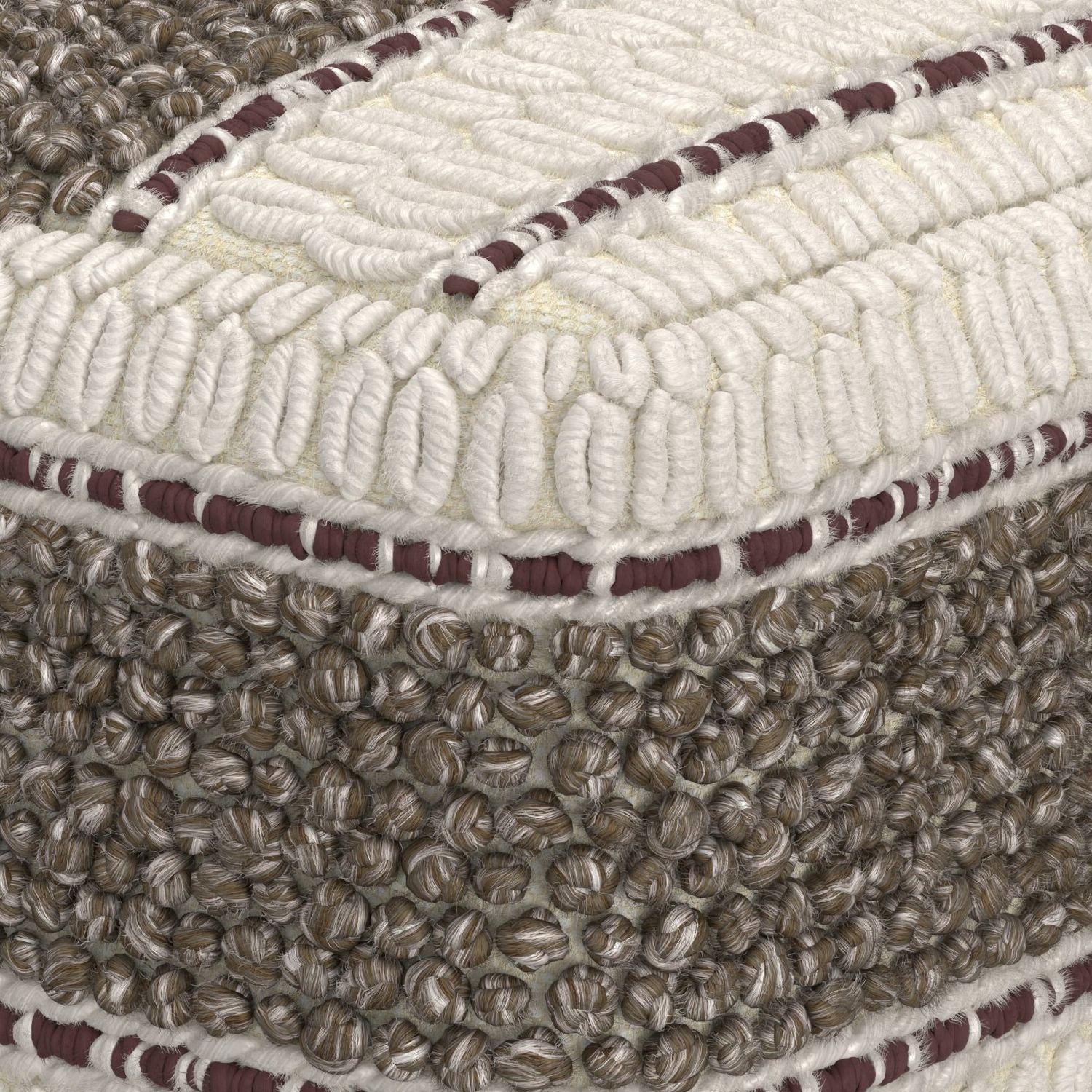 Grady 18 inch Wide Square Pouf in Earth Tone Brown Handloom Wool and Cotton image 3