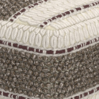 Grady 18 inch Wide Square Pouf in Earth Tone Brown Handloom Wool and Cotton image 3
