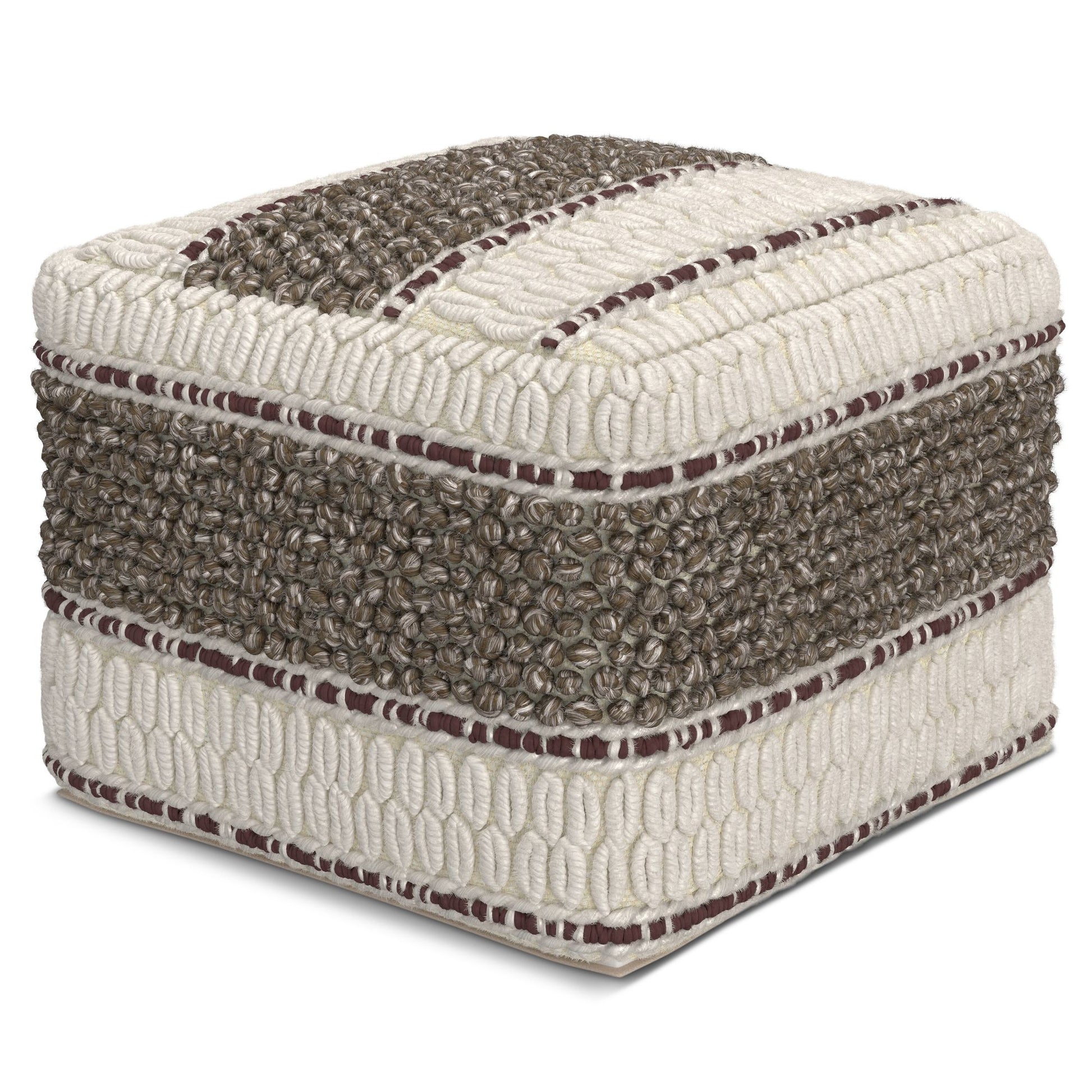Grady 18 inch Wide Square Pouf in Earth Tone Brown Handloom Wool and Cotton image 1