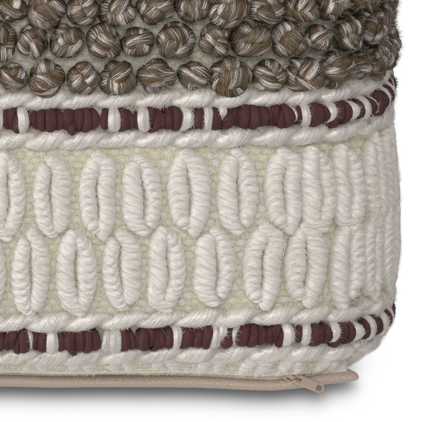 Grady 18 inch Wide Square Pouf in Earth Tone Brown Handloom Wool and Cotton image 4