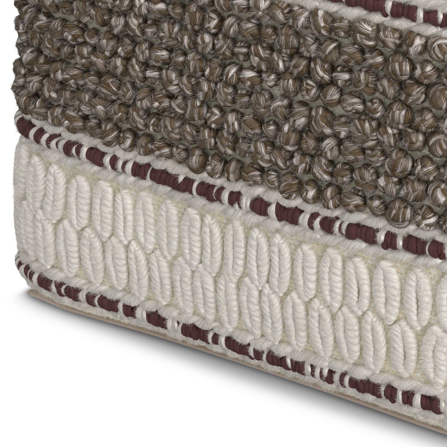 Grady 18 inch Wide Square Pouf in Earth Tone Brown Handloom Wool and Cotton image 6