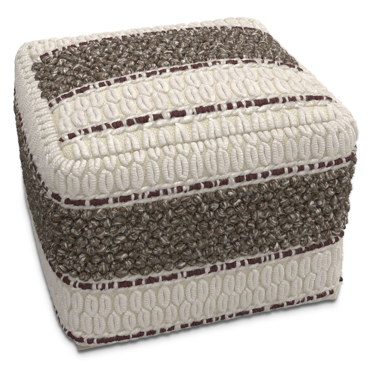 Grady 18 inch Wide Square Pouf in Earth Tone Brown Handloom Wool and Cotton image 2