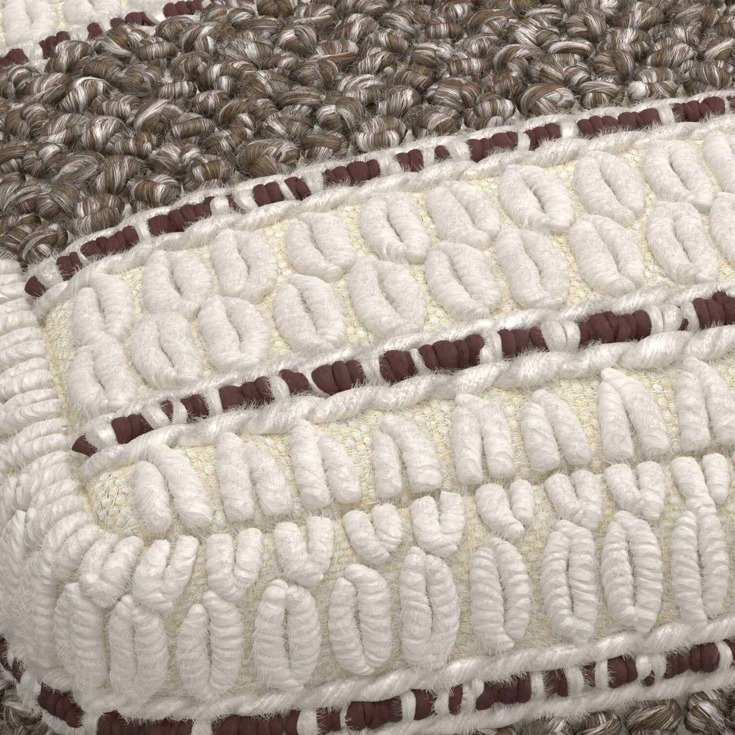 Grady 18 inch Wide Square Pouf in Earth Tone Brown Handloom Wool and Cotton image 5