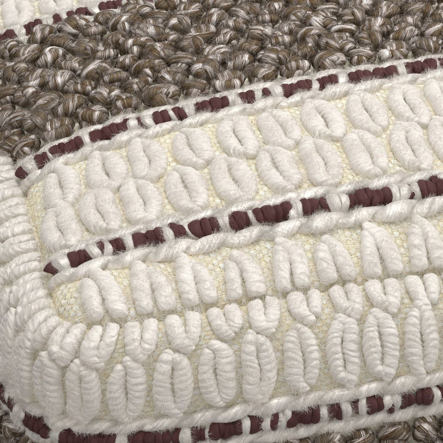 Grady 18 inch Wide Square Pouf in Earth Tone Brown Handloom Wool and Cotton image 5