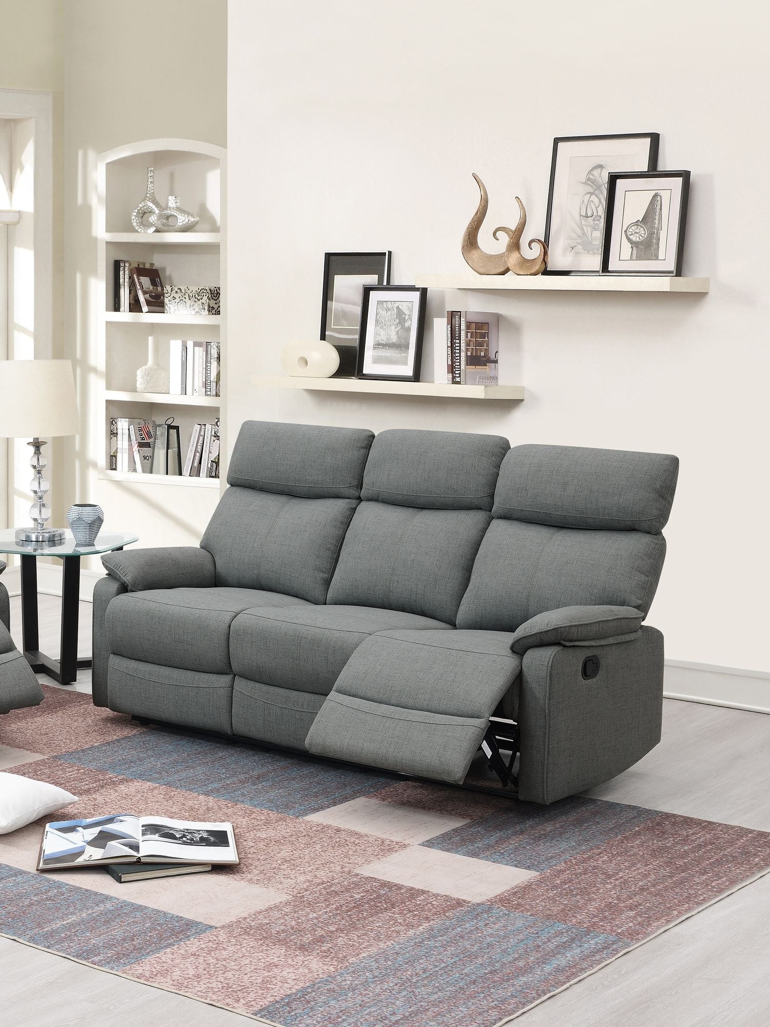 Gray Color Burlap Fabric Recliner Motion Sofa 1pc Couch Manual Motion Sofa Living Room Furniture image 1