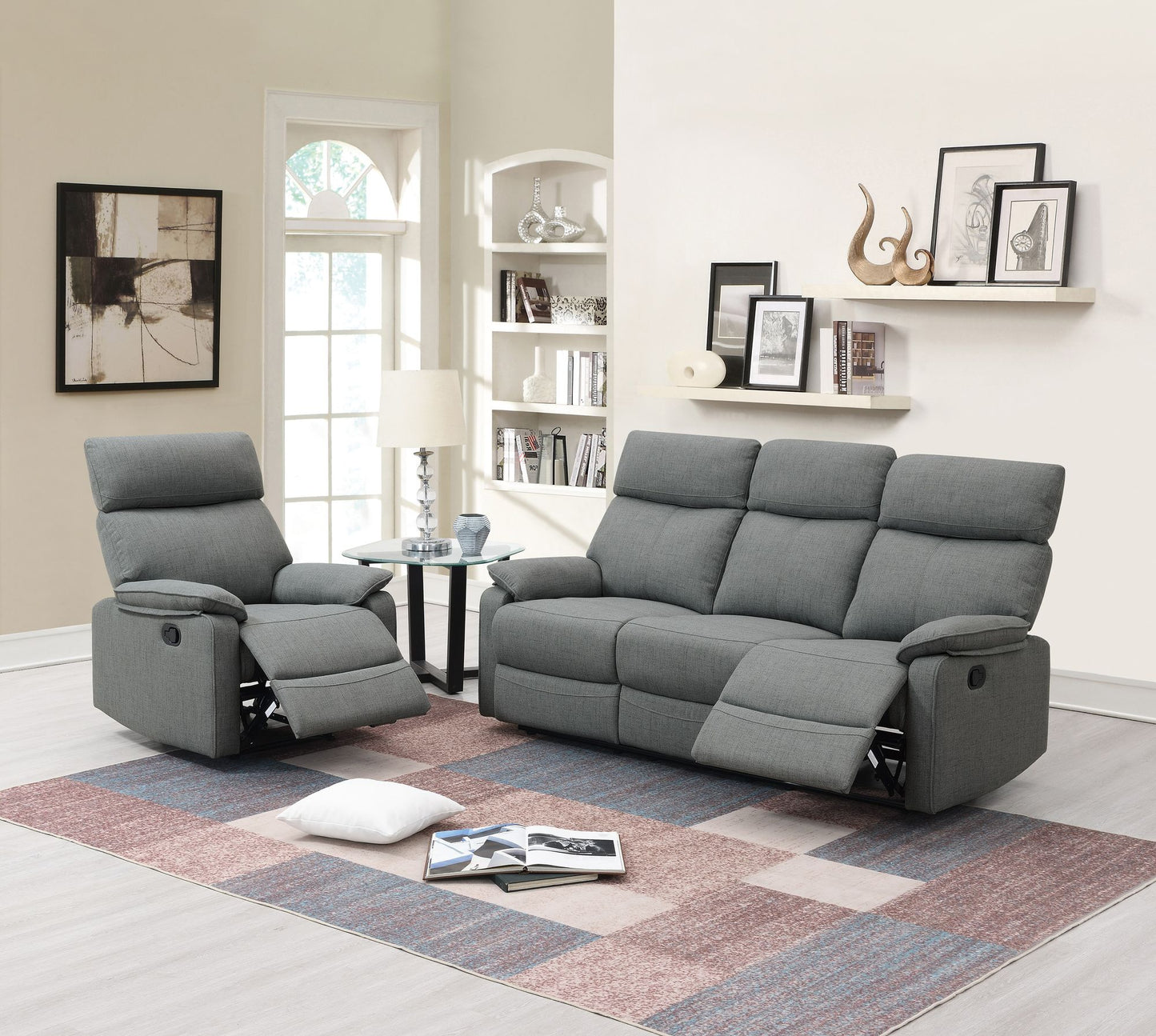 Gray Color Burlap Fabric Recliner Motion Sofa 1pc Couch Manual Motion Sofa Living Room Furniture image 5