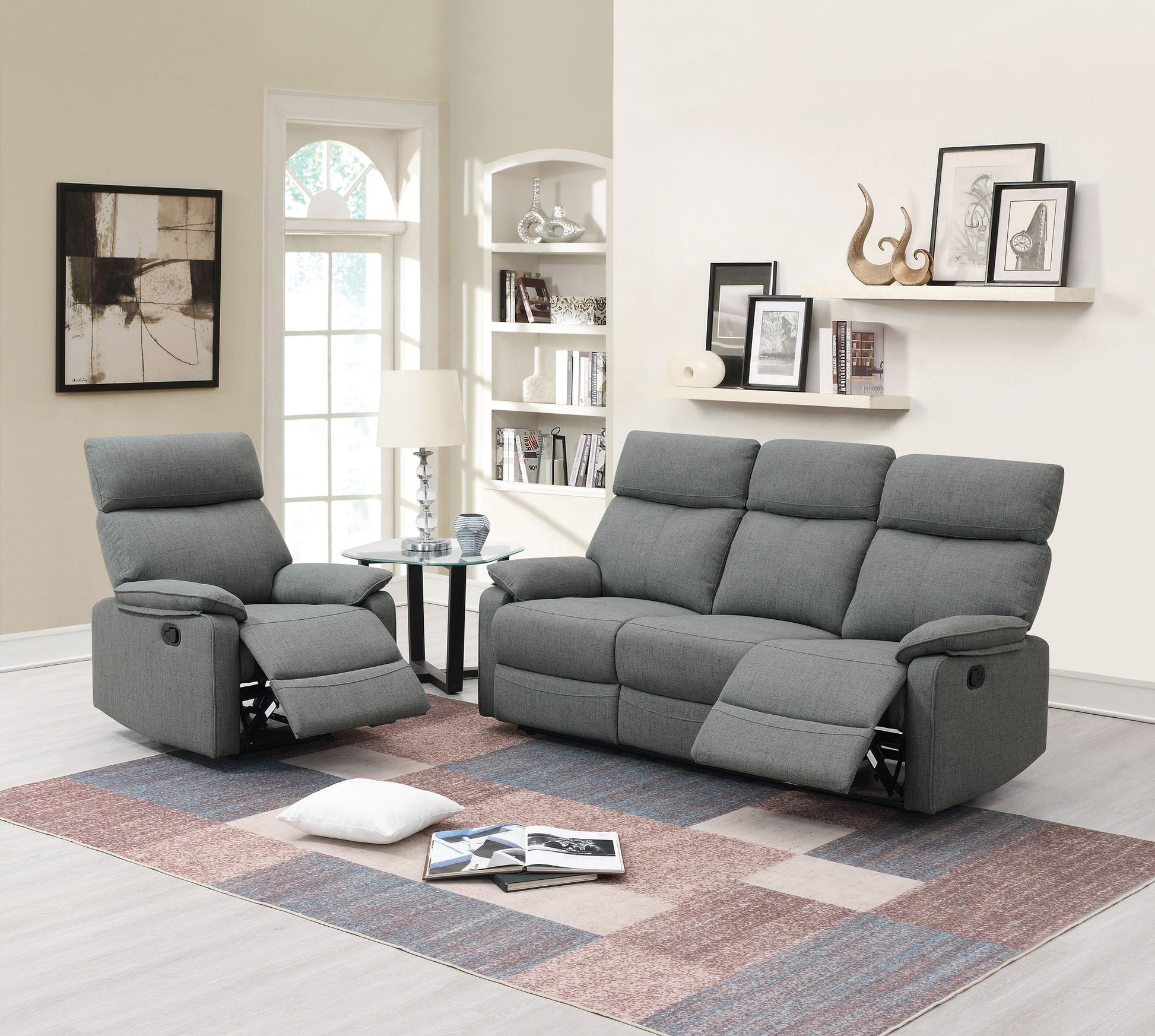 Gray Color Burlap Fabric Recliner Motion Sofa 1pc Couch Manual Motion Sofa Living Room Furniture image 5