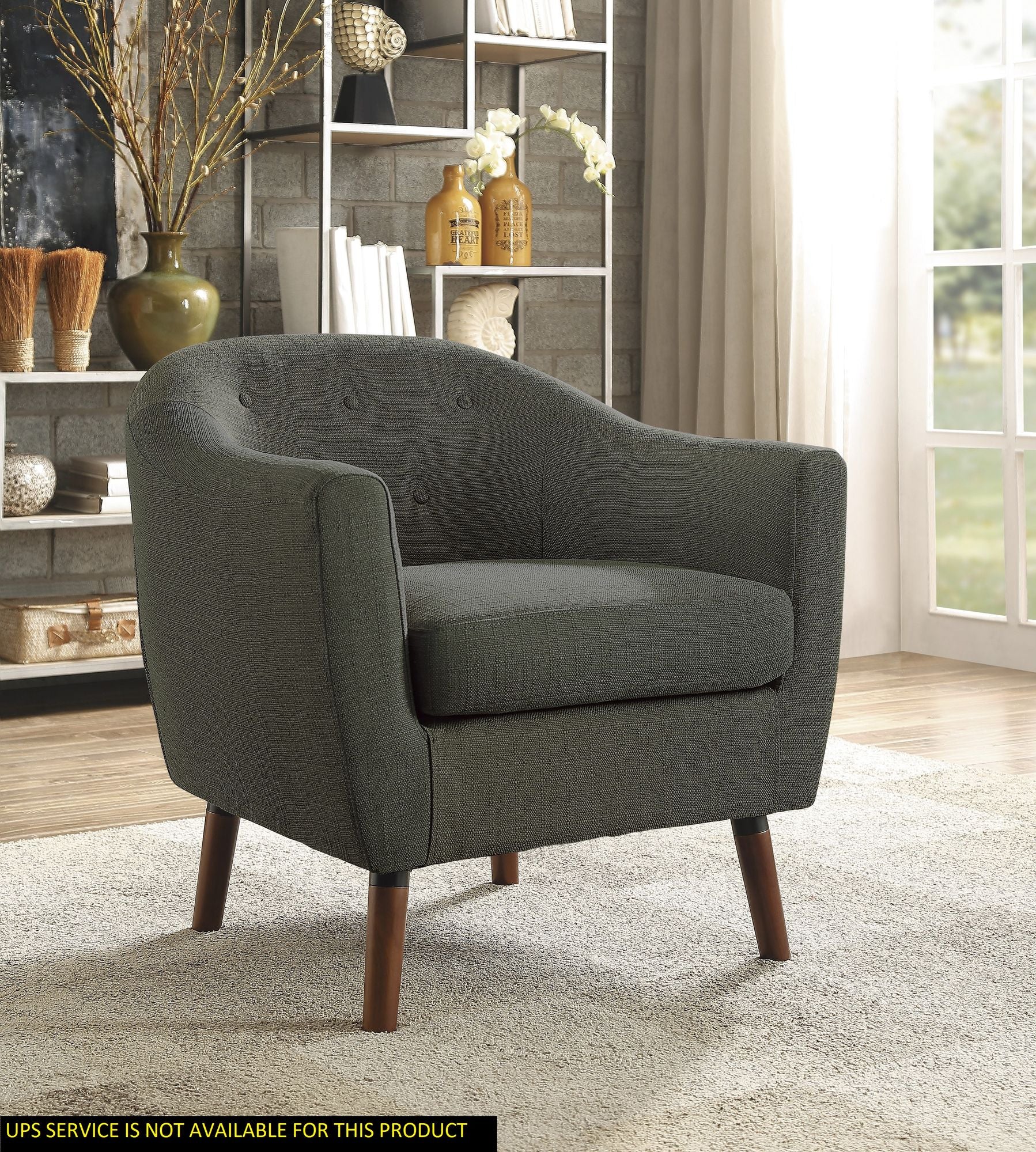 Gray Fabric Upholstered Accent Chair 1pc Espresso Finish Legs Button Tufted Solid Wood Furniture Living Room Chair image 6