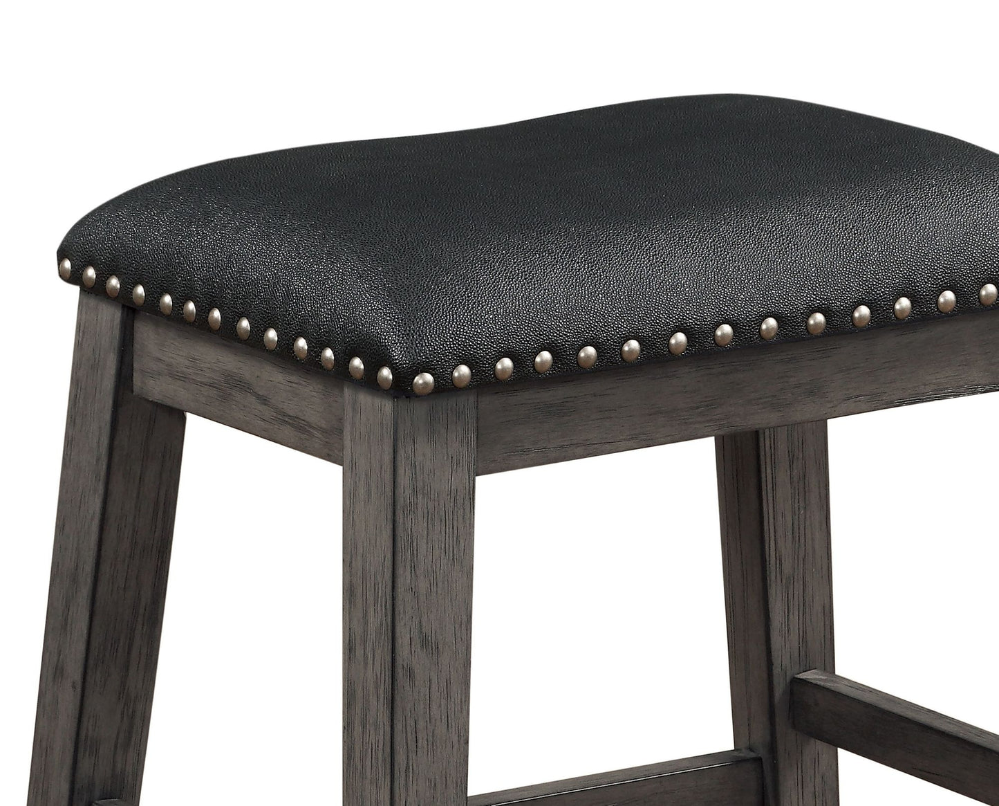 Gray Finish 5pc Counter Height Set Multifunctional Counter Height Table with 4 Stools Black Faux Leather Upholstery Nail image 8