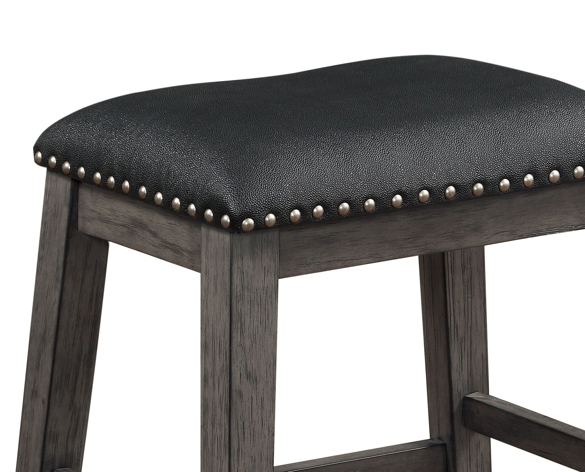 Gray Finish 5pc Counter Height Set Multifunctional Counter Height Table with 4 Stools Black Faux Leather Upholstery Nail image 8