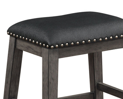 Gray Finish 5pc Counter Height Set Multifunctional Counter Height Table with 4 Stools Black Faux Leather Upholstery Nail image 8