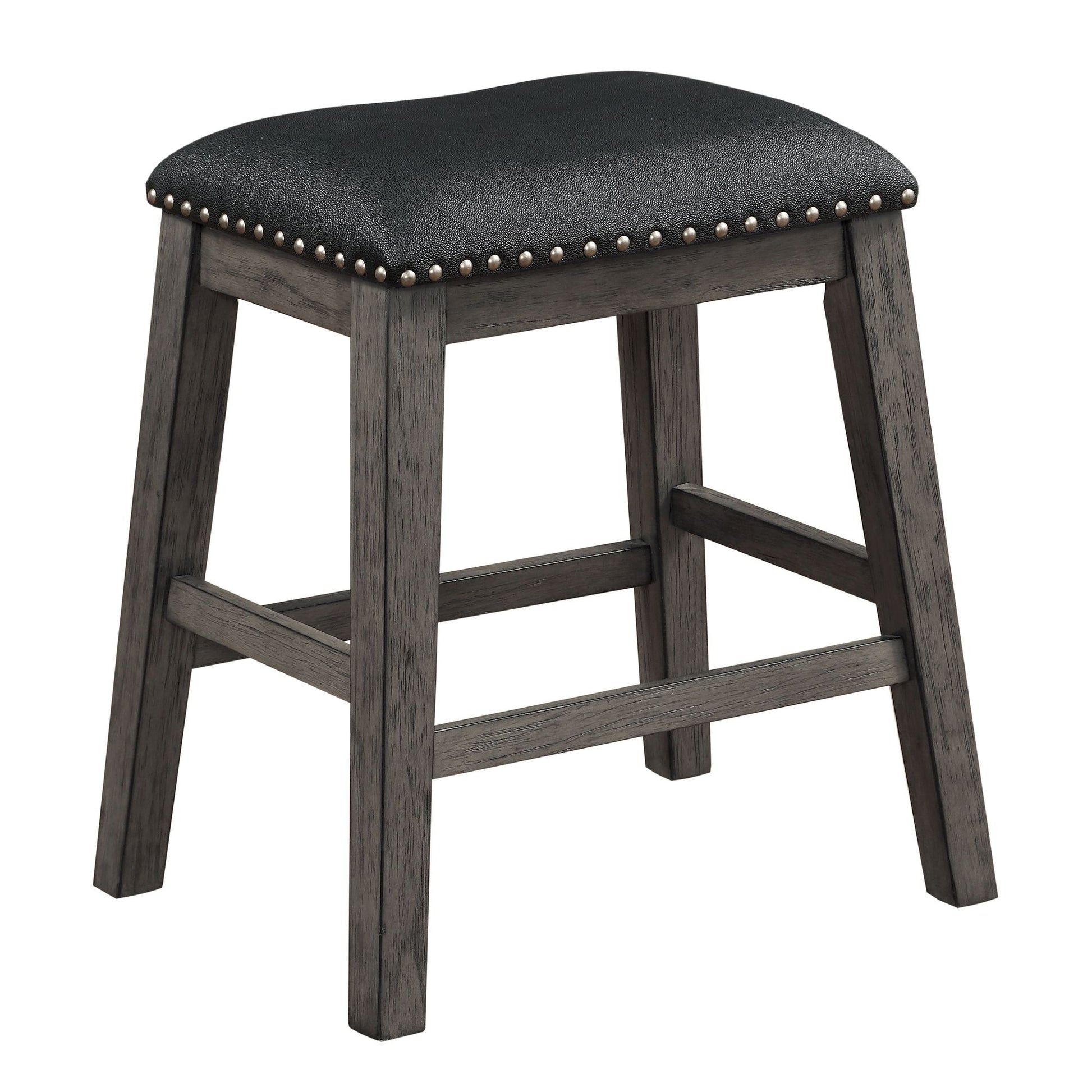 Gray Finish 5pc Counter Height Set Multifunctional Counter Height Table with 4 Stools Black Faux Leather Upholstery Nail image 7