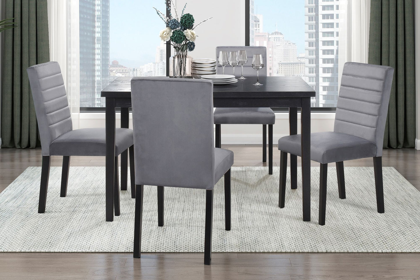 Gray Velvet Upholstered Side Chairs Set of 2pc Black Finish Wood Frame Casual Dining Room Furniture image 6