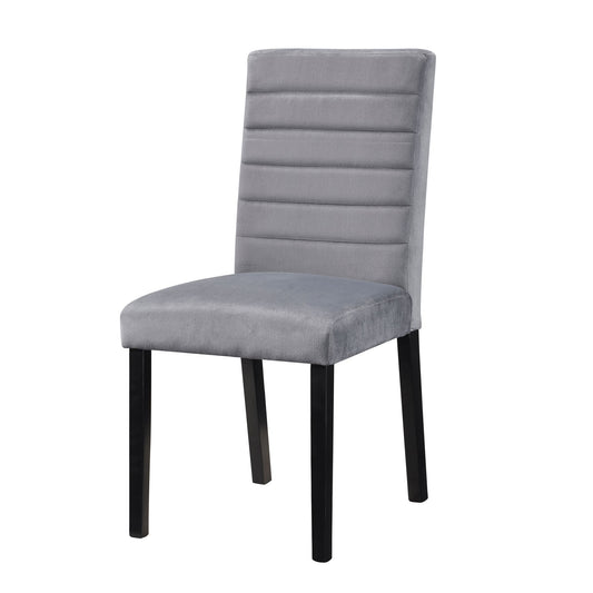 Gray Velvet Upholstered Side Chair Set of 2 - Black Wood Frame - Front View