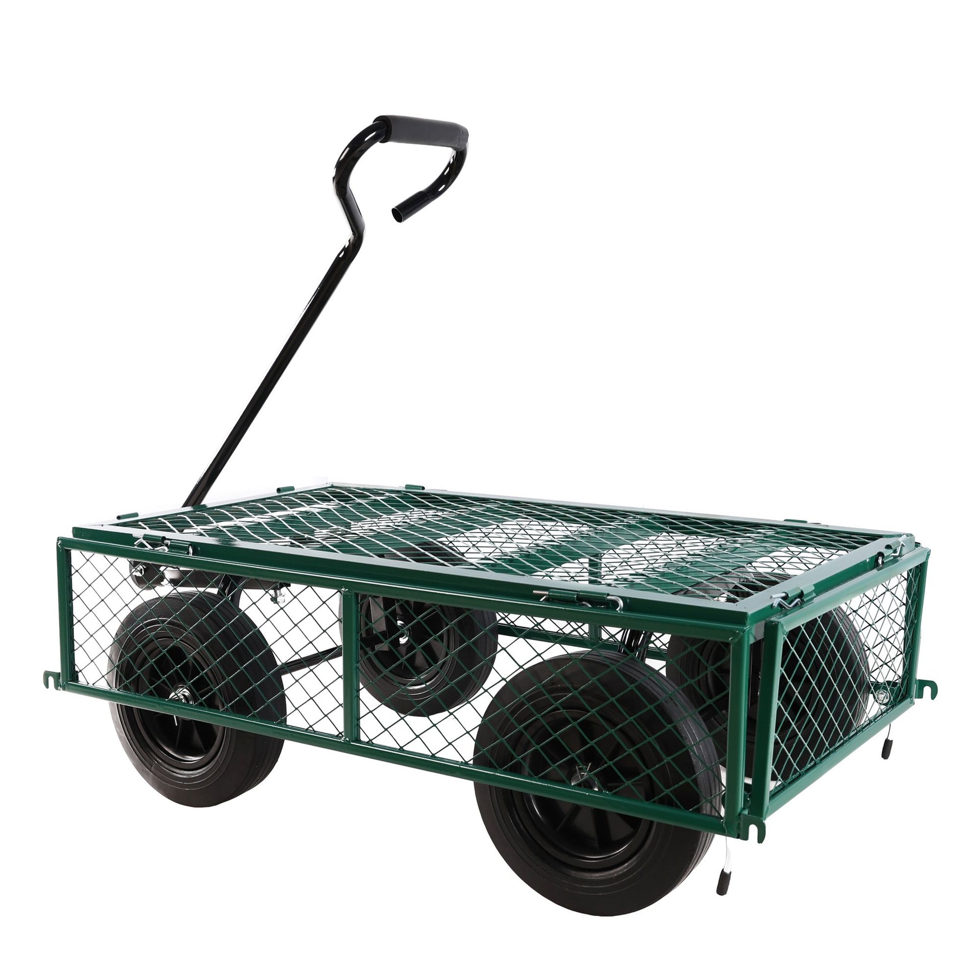 (Green solid wheels wagon cart) Solid wheels Tools cart Wagon Cart Garden cart trucks make it easier to transport firewo image 9