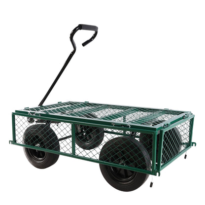 (Green solid wheels wagon cart) Solid wheels Tools cart Wagon Cart Garden cart trucks make it easier to transport firewo image 9