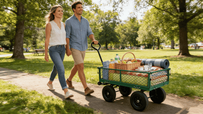 (Green solid wheels wagon cart) Solid wheels Tools cart Wagon Cart Garden cart trucks make it easier to transport firewo image 6