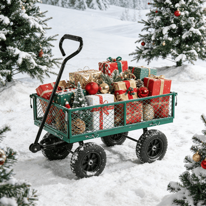 (Green solid wheels wagon cart) Solid wheels Tools cart Wagon Cart Garden cart trucks make it easier to transport firewo image 13