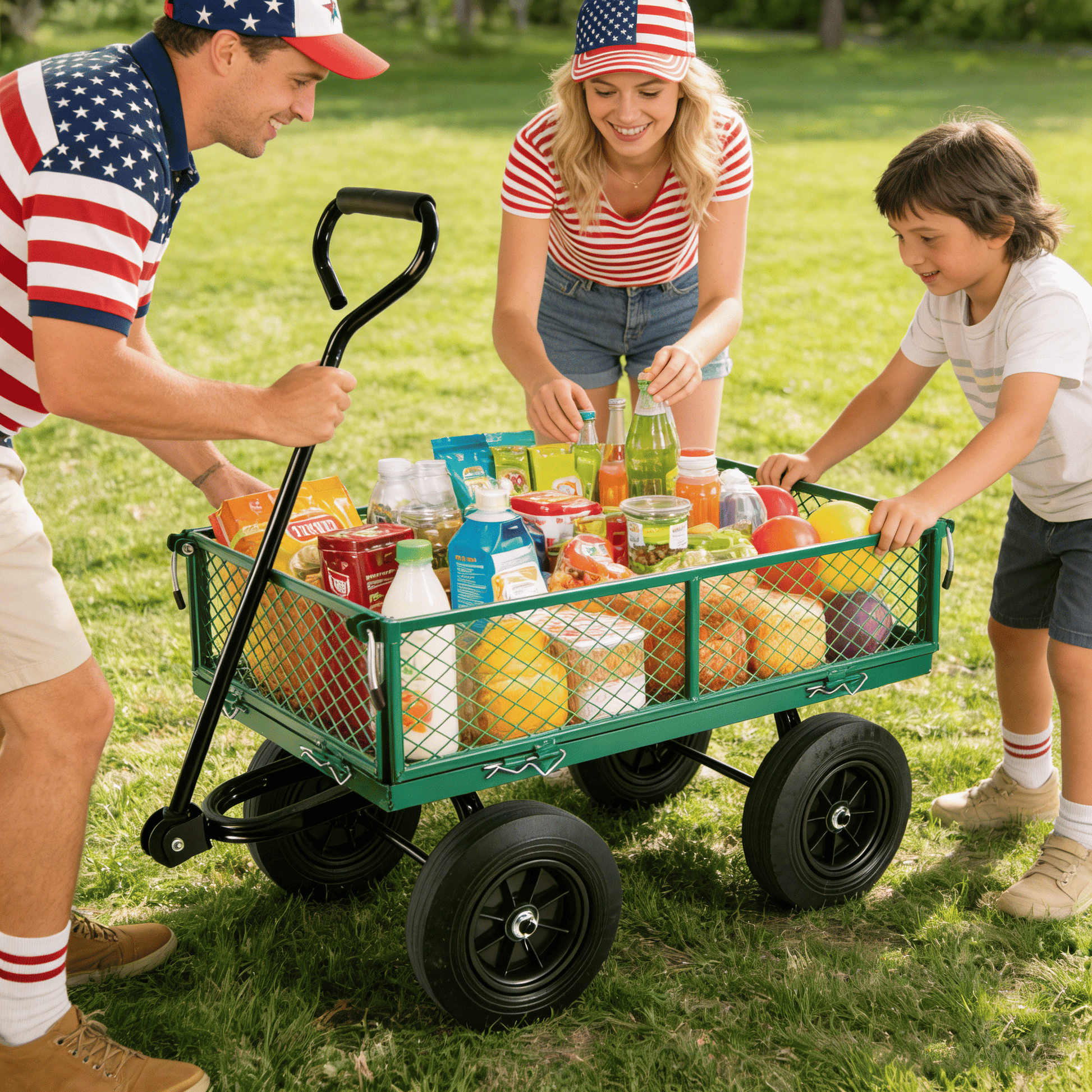 (Green solid wheels wagon cart) Solid wheels Tools cart Wagon Cart Garden cart trucks make it easier to transport firewo image 18
