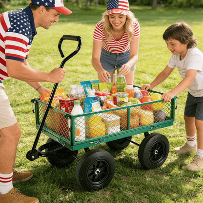 (Green solid wheels wagon cart) Solid wheels Tools cart Wagon Cart Garden cart trucks make it easier to transport firewo image 18