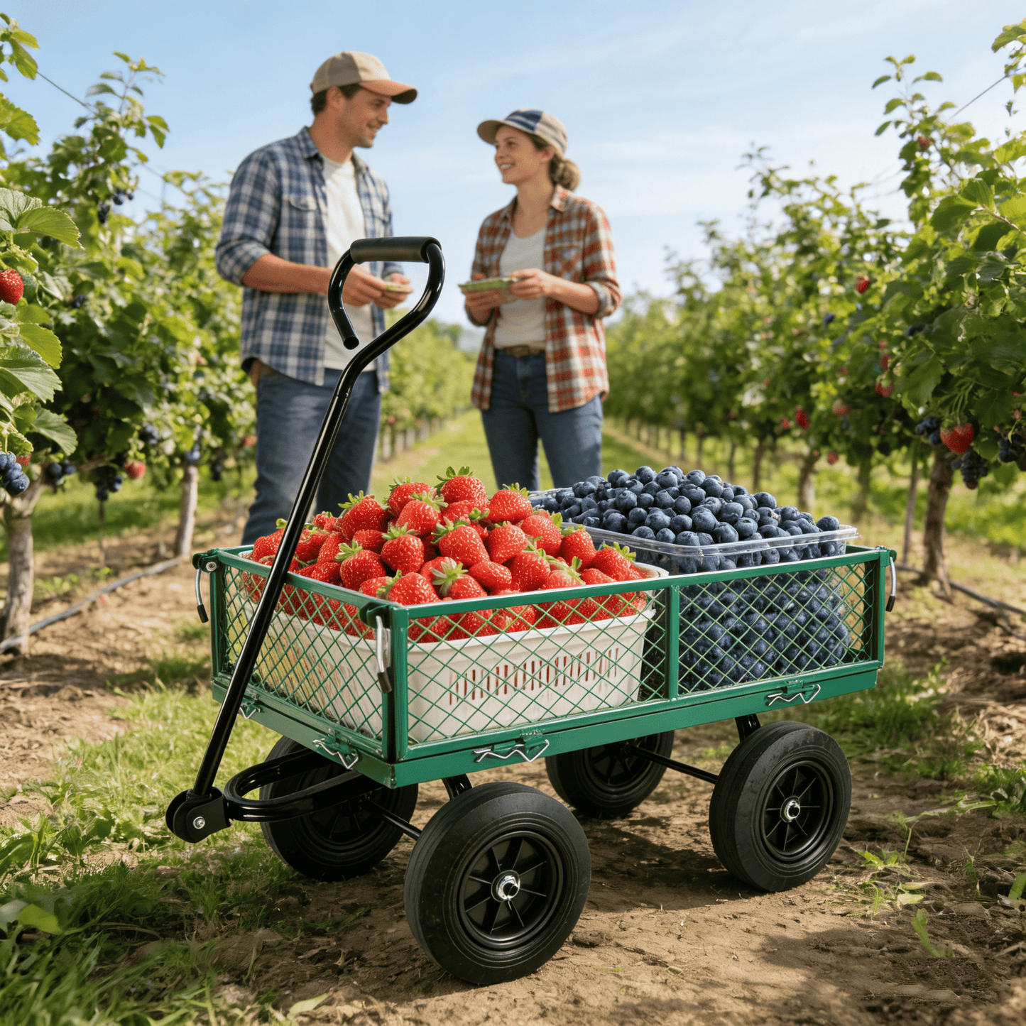 (Green solid wheels wagon cart) Solid wheels Tools cart Wagon Cart Garden cart trucks make it easier to transport firewo image 20