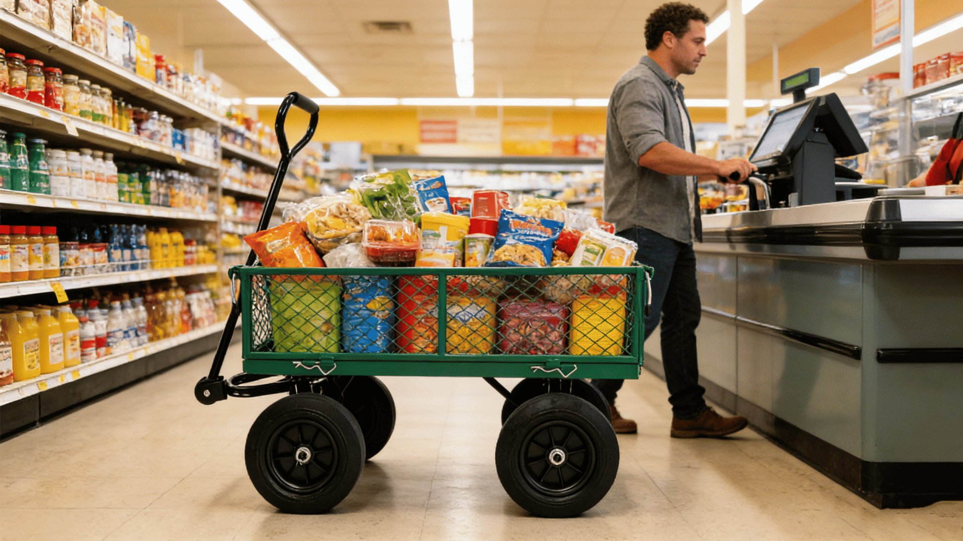 (Green solid wheels wagon cart) Solid wheels Tools cart Wagon Cart Garden cart trucks make it easier to transport firewo image 3
